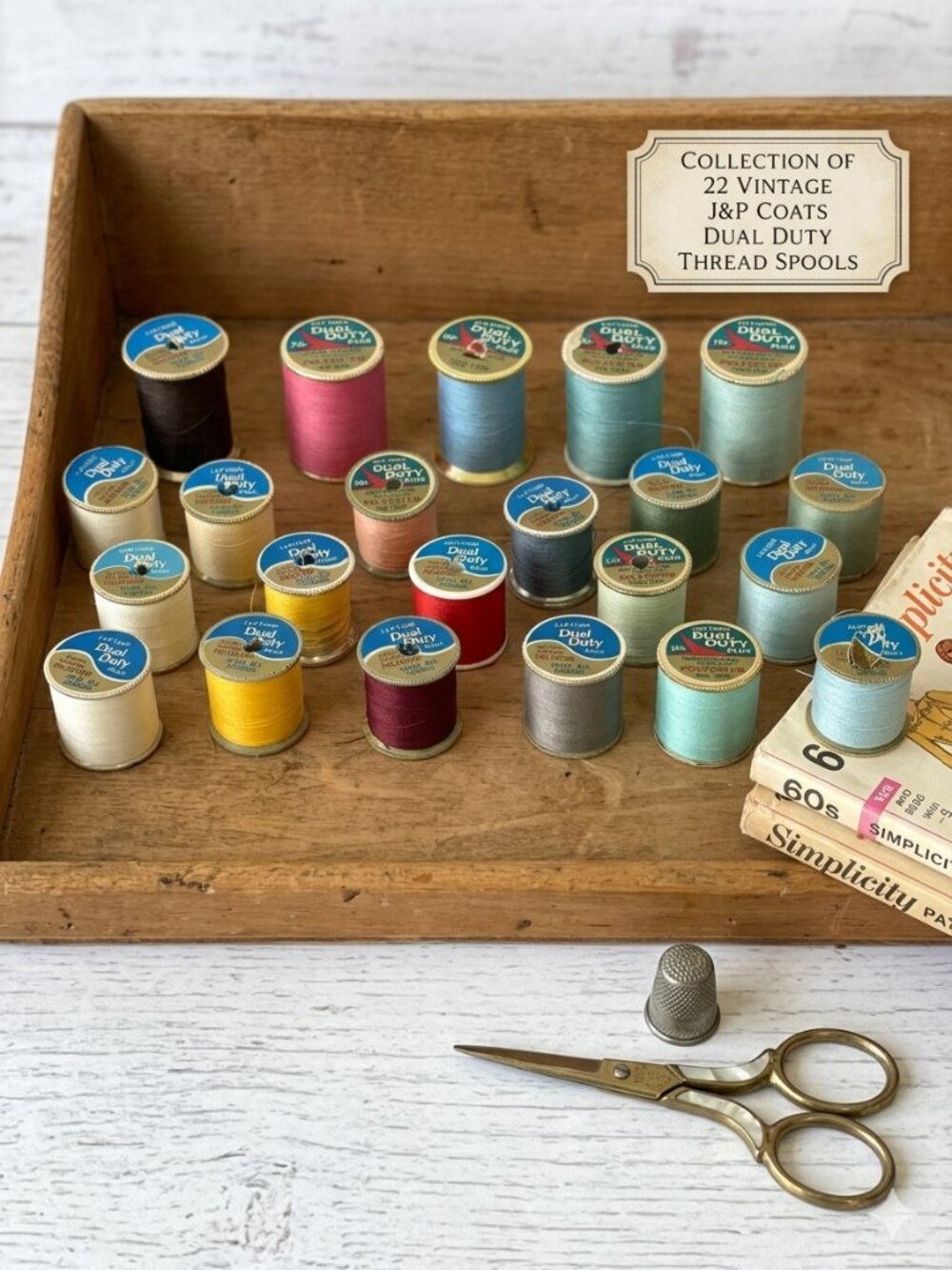Vintage J&P Coats Dual Duty Plus Thread Spools Lot of 22 Assorted Colors Sewing